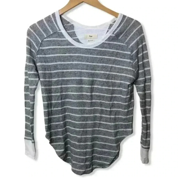 Aritzia Tna Alder Thermal‎ Striped Waffle Knit Tops - Picture 1 of 6